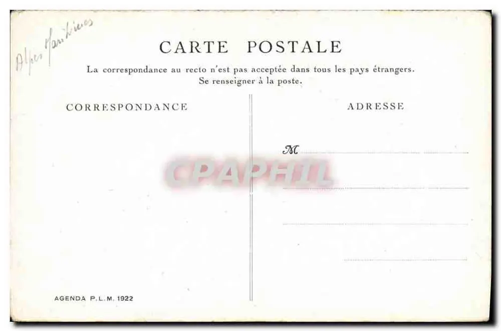 Côte d'Azur. Rochers de la Napoule — Agenda P.L.M. 1922 — Editor E. Boulanger - Verso