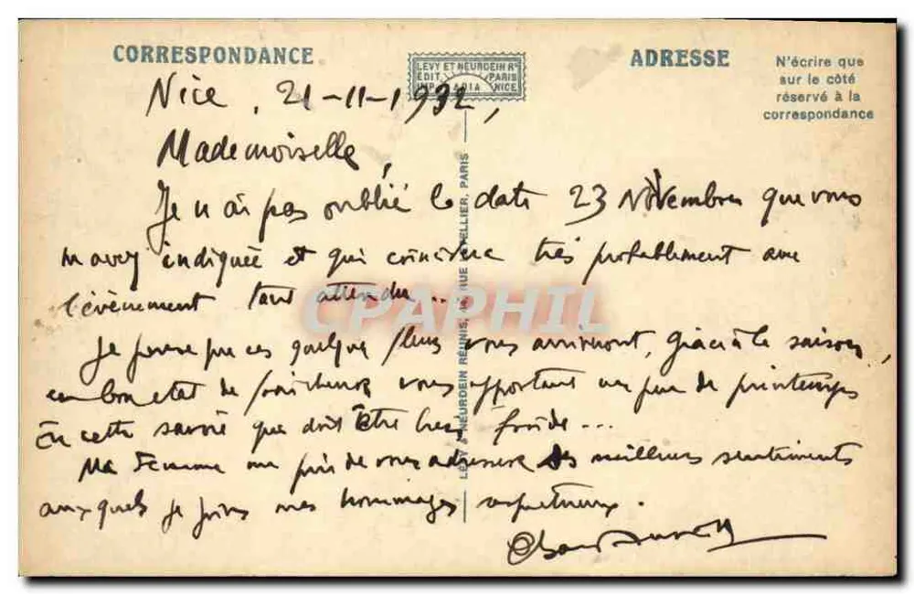 Côte-d'Azur — Caminho Florido — LL. — Edição Levy et Neundehn, Paris - Verso