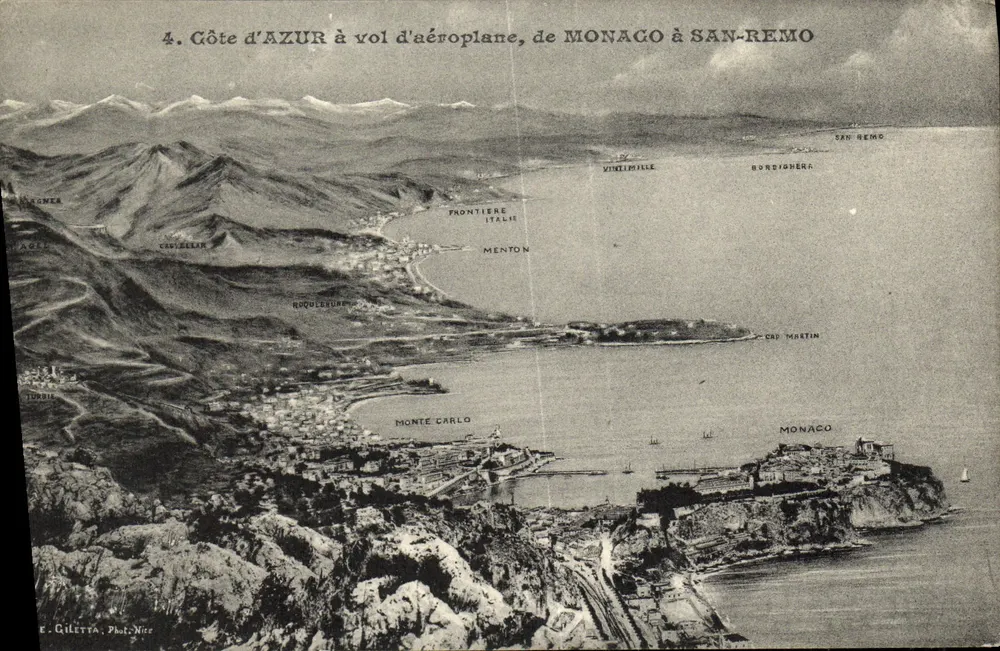 Costa Azul vista de avião, de Mônaco a San Remo — E. Giletta, Fot. Nice - Frente