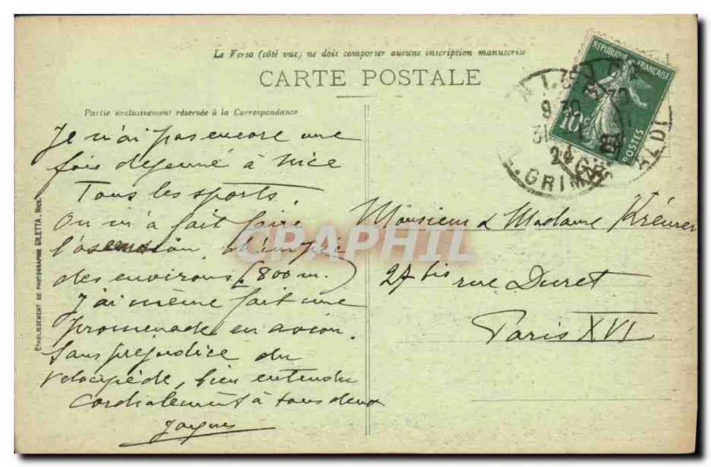 Mônaco - A Principeza - Vista geral — Edição Gilèta, n° 702 - Verso