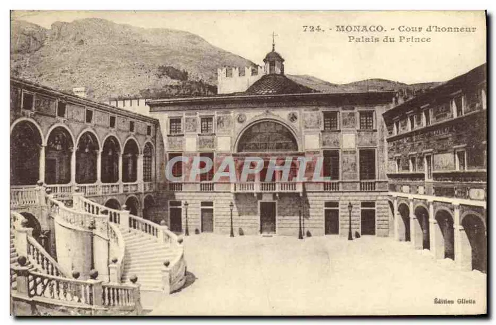Mônaco - Cour d'honneur, Palácio do Príncipe — Edição Giletta, n° 724 - Frente
