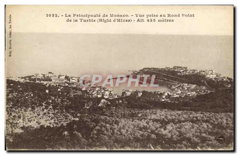 Das Fürstentum Monaco — Ansicht vom Kreisverkehr von La Turbie (Righi d'Hixes) — H. 435 Meter — Verlag G. Le Turbie, Nr. 1082 - Vorderseite