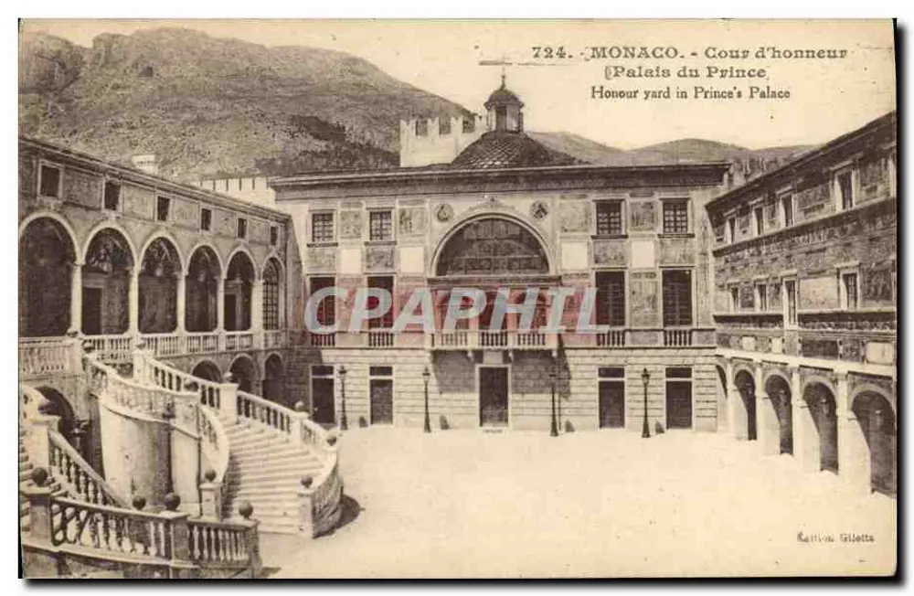 Mônaco - Cour d'honneur (Palácio do Príncipe) — Editor Giletta, n° 724 - Frente