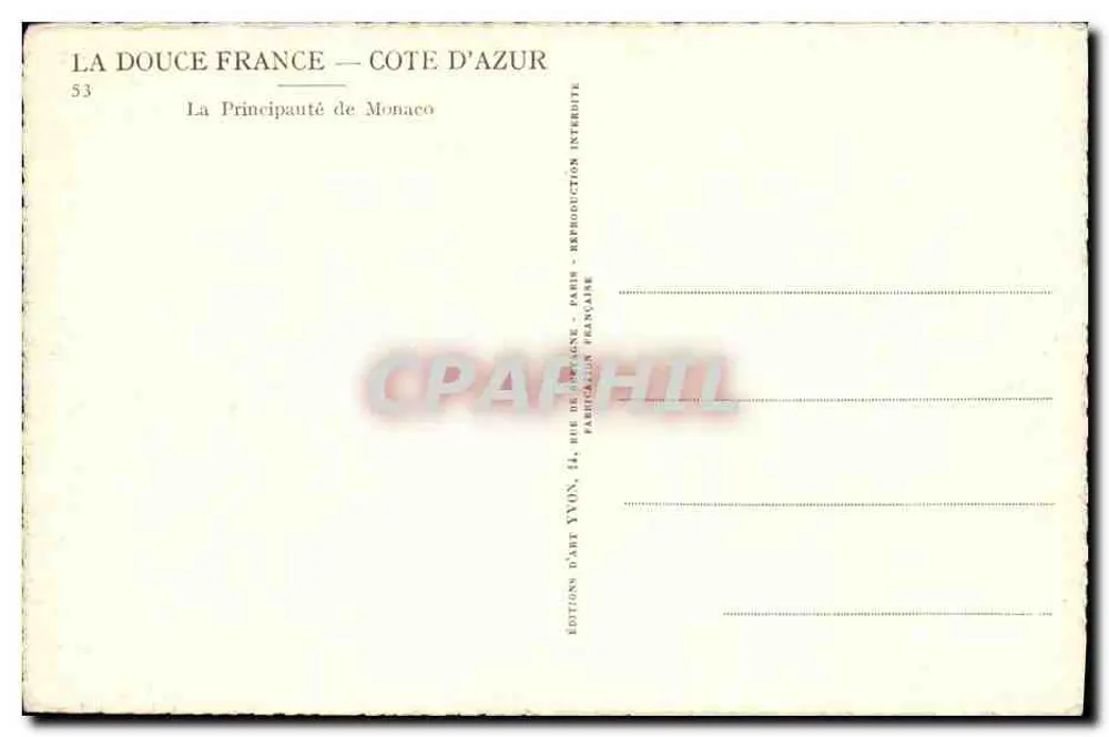 A Princesa de Mônaco — Costa Azul — Éditions d'Art Yvon, Paris - Verso