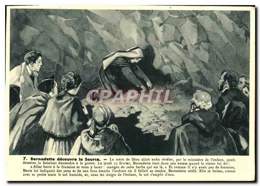Bernadette ontdekt de bron — De moeder van God onthult de fontein — Illustreerde serie van de visie van Lourdes - Voorkant