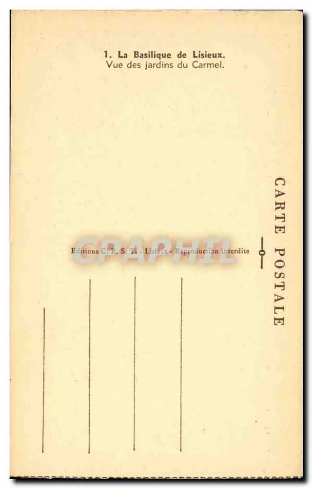 Basilika von Lisieux — Ansicht der Carmel-Gärten — Éditions C. D. S. Lisieux - Rückseite