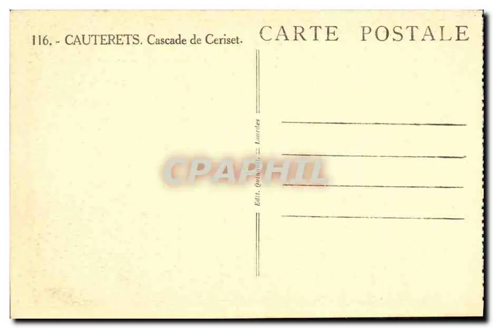 Cascata de Ceriset — Cauterets — Editora: Outhouillet - Lourdes, n° 116 - Verso