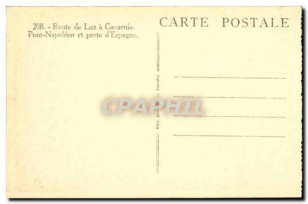 Route von Luz nach Gavarnie — Pont-Napoléon und Porte d'Espagne — Édit. Quinault, Lourdes - Rückseite