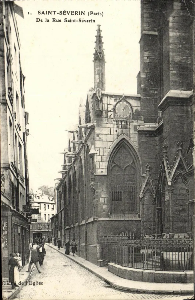 Saint-Séverin (Paris) — vue de la rue Saint-Séverin et de l'église gothique — Cliché de l'Église - Frente