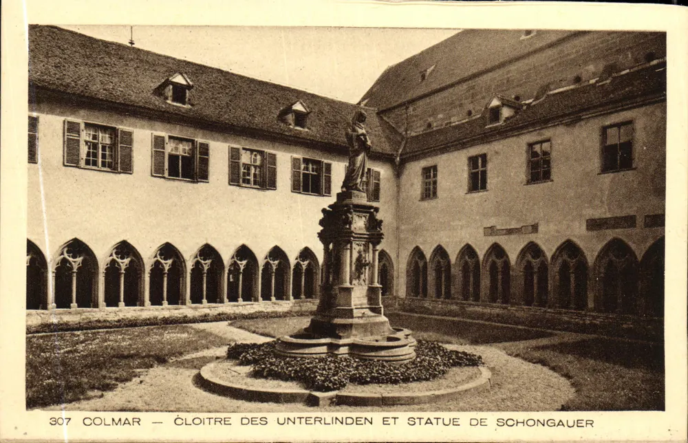 Colmar — Cloître dos Unterlinden e estátua de Schongauer - Frente