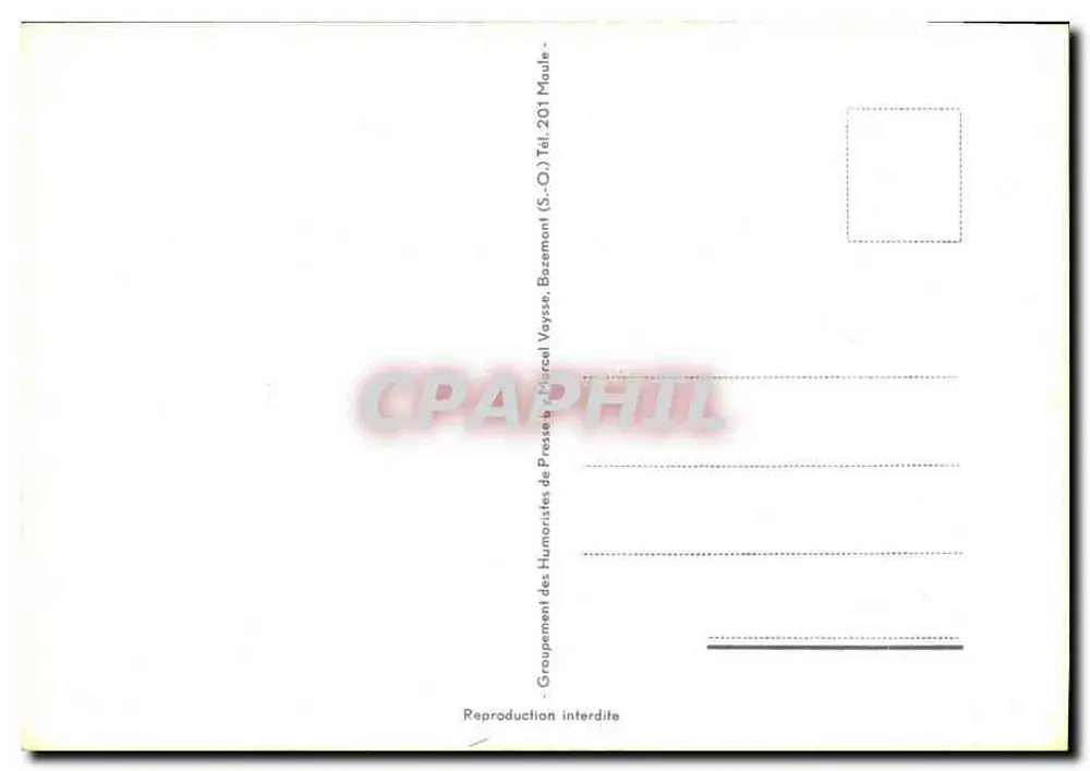 Carte postal humorística — desenho de Alexandre — editor Marcel Voyse, Groupe des Humoristes de Presse (S-O) - Verso