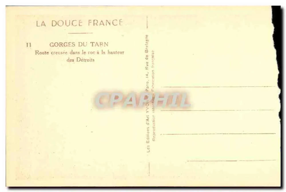 Gorges du Tarn — Weg in den Felsen in Höhe der Détroits — Éditions d'Art Yvonne, Paris - Rückseite