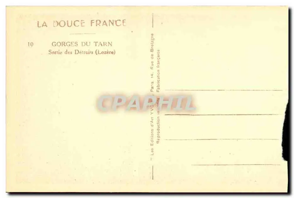 Gorges du Tarn — Sortie des Datrois (Lozère) — Les Éditions d'Art Yvon, Paris - Verso