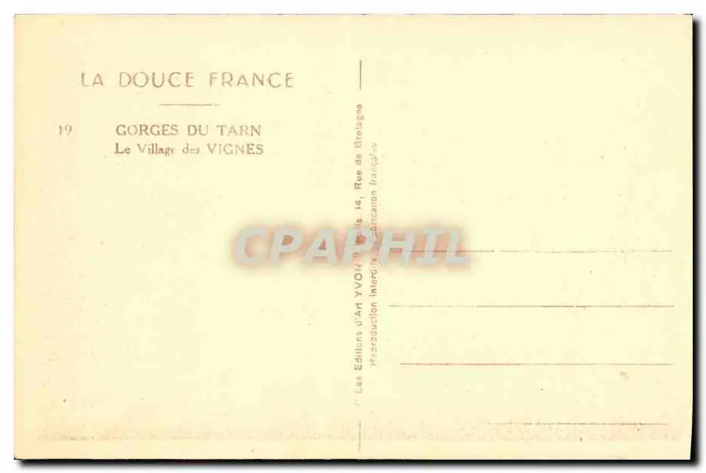 Gorges do Tarn — O Village das Vignes — Éditions d'Art YVON - Verso