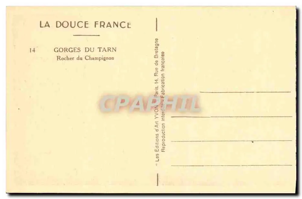 Gorges do Tarn — Rocher do Champignon — Les Éditions d'Art YVON, Paris - Verso