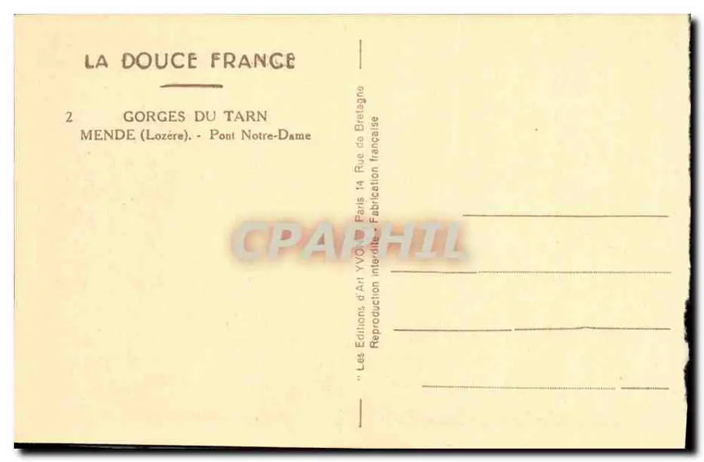 Tarn-Gorges — Pont Notre-Dame — Les Éditions d'Art Yvot, Paris - Rückseite