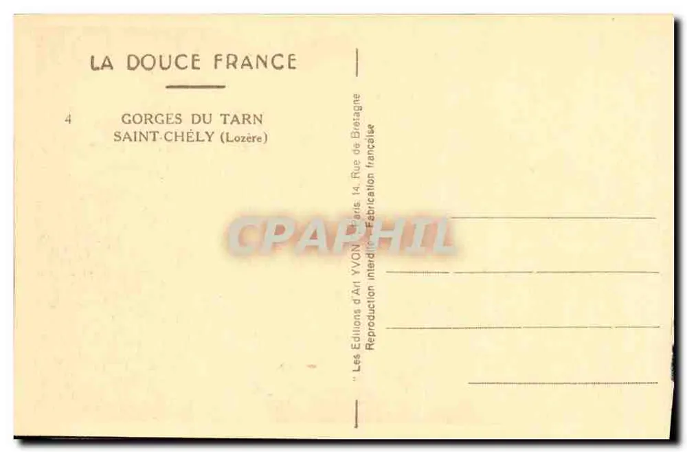 Gorges do Tarn — Saint-Chély (Lozère) — Les Éditions d'Art Yvon, Paris - Verso