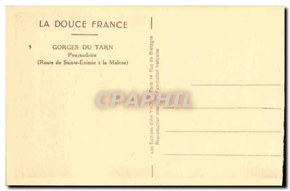 Tarn-Gorges — Route von Sainte-Enimie nach Malène — Les Éditions d'Art Yvonne, Paris - Rückseite