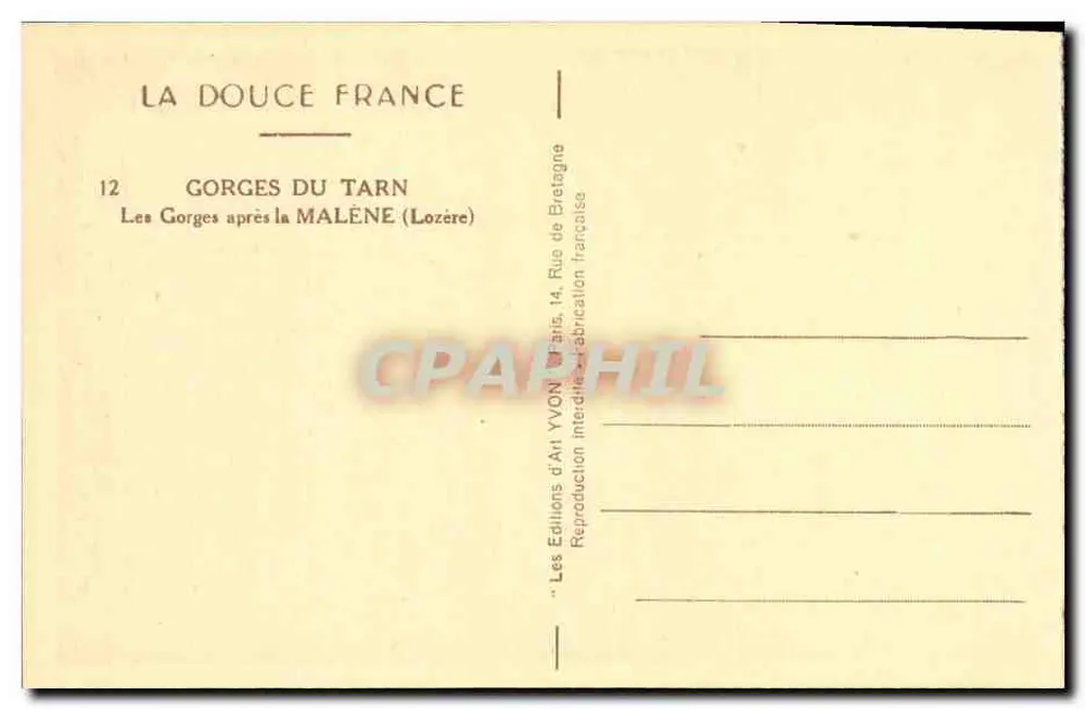 As Gorges do Tarn — após a Malène — Les Éditions d'Art Yvon, França - Verso