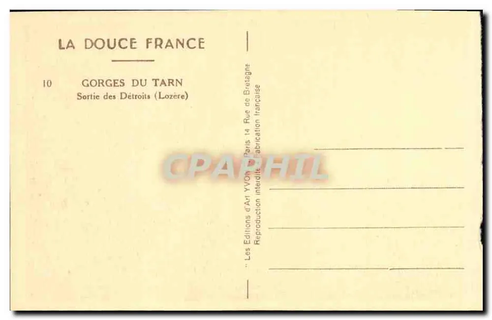 Gorges du Tarn — Sortie des Détroits (Lozère) — Les Éditions d'Art YVON, Paris - Verso