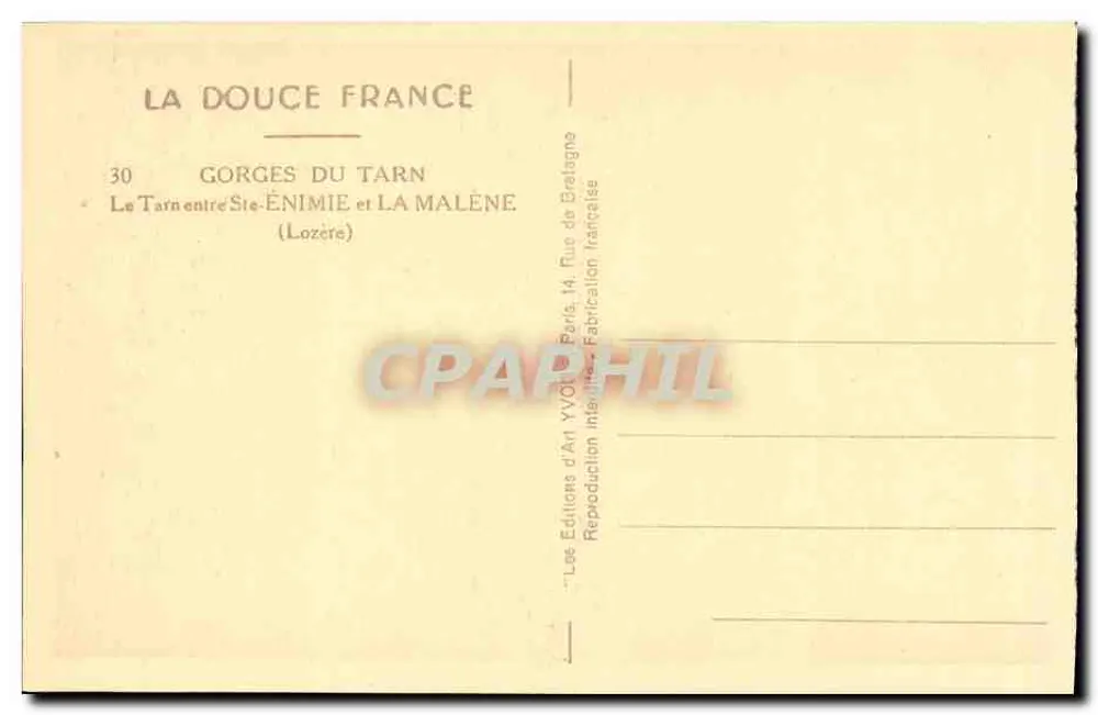Tarn-Gorges — zwischen Saint-Énimie und La Malène — Les Éditions d'Art Yvon, Paris - Rückseite