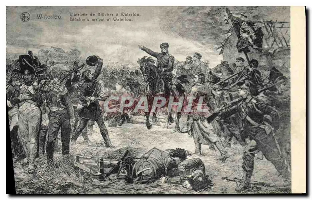 A chegada de Blücher a Waterloo — Editor Em. Thill, Bruxelas - Frente