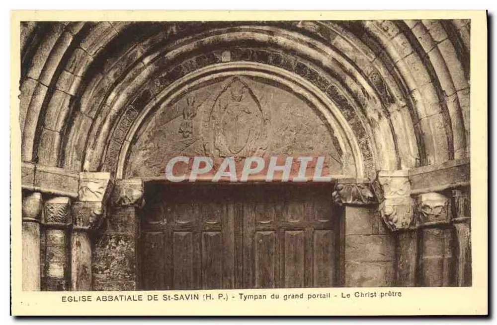 Abteikirche St-Savin (H.P.) — Tympanon des großen Portals — Der Priester Christus - Vorderseite