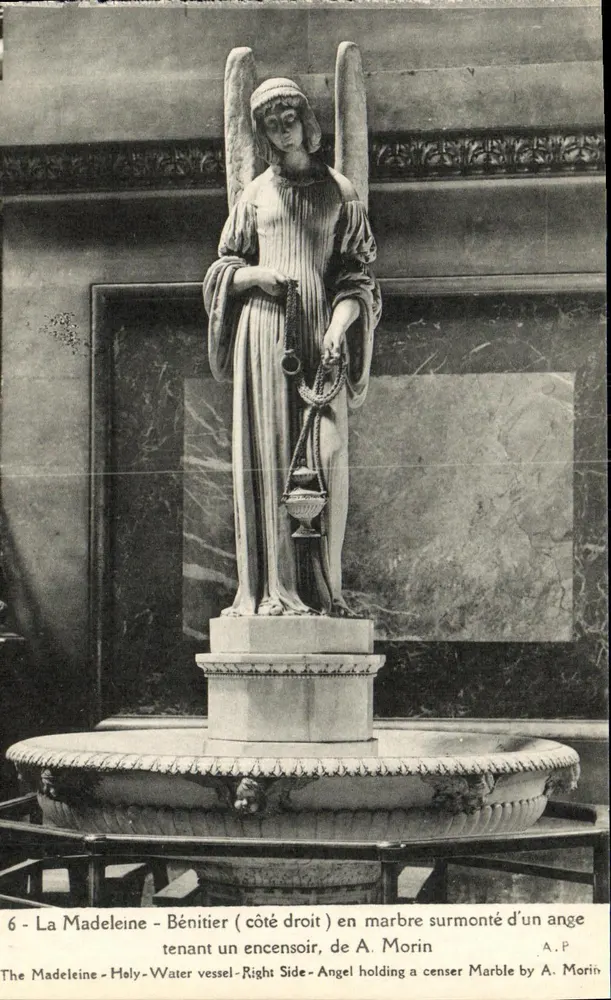 La Madeleine - Marmor-Bénitier mit Engel, von A. Morin - Vorderseite