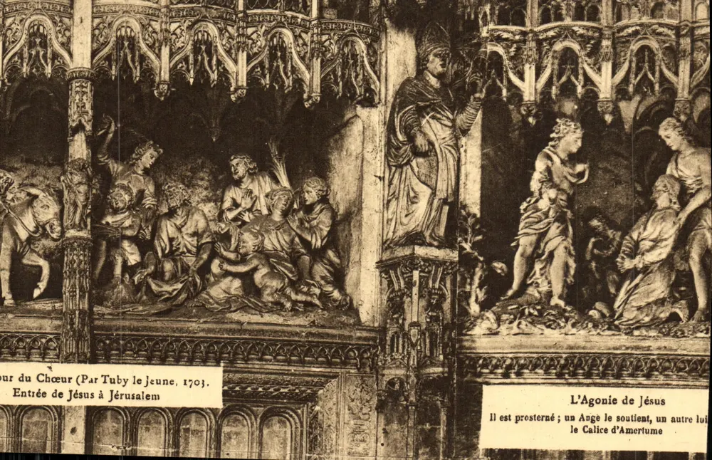 Entrada de Jesus em Jerusalém — A Agonia de Jesus — obras de Tuby le Jeune, 1703 - Frente