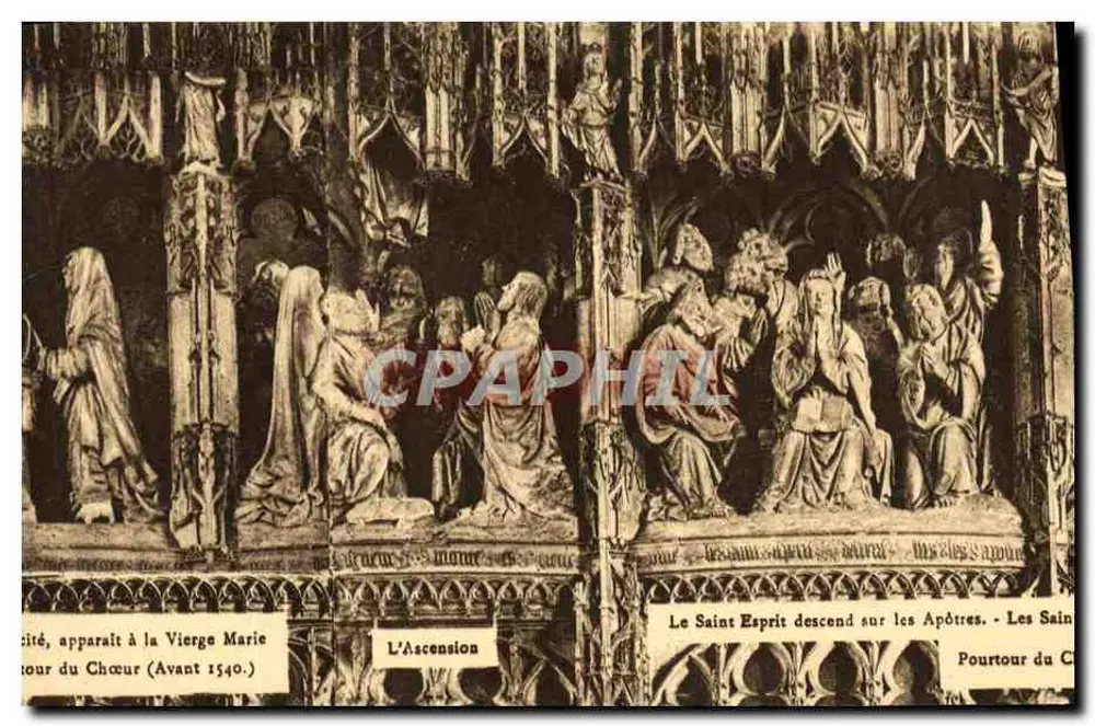 Ascensão e Pentecostes — cenas esculpidas do Coro (Antes de 1540.) — editor desconhecido - Frente