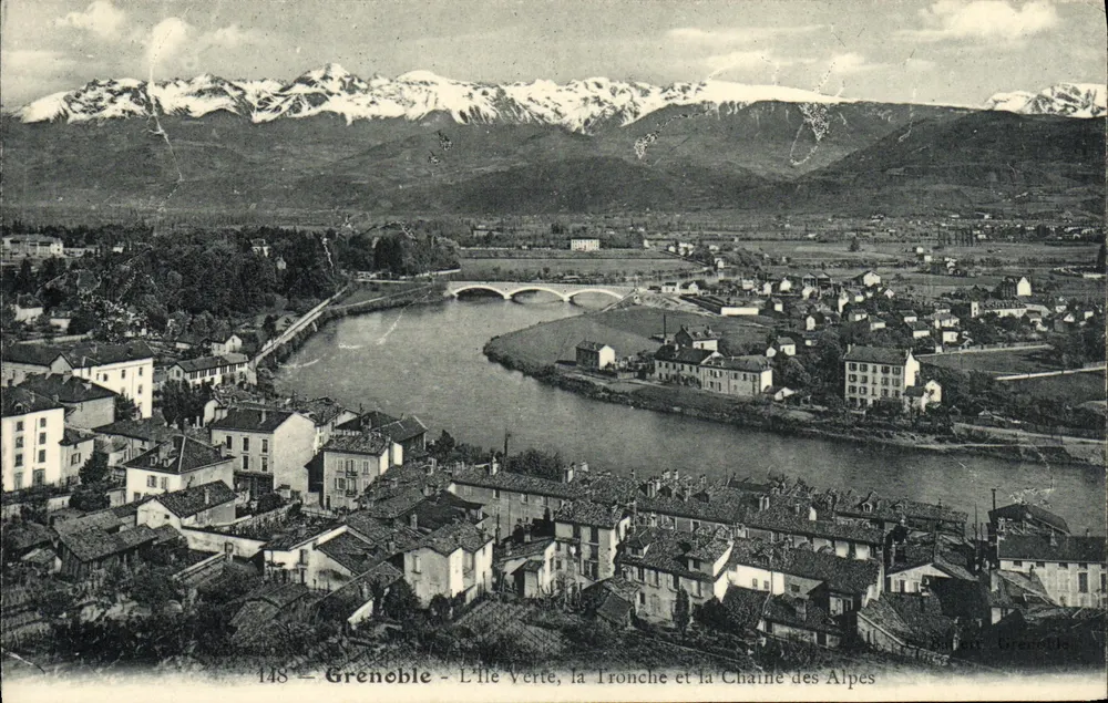 Grenoble — L'Île Verte, la Tronche und die Alpenkette — Verleger Grenoble, n° 148 - Vorderseite
