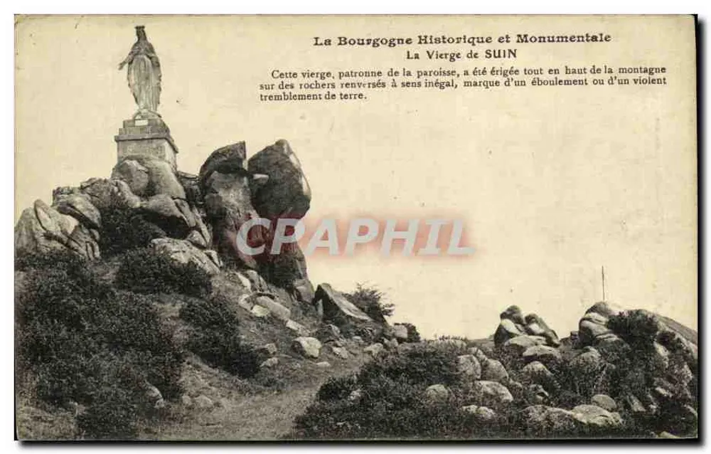 Die Jungfrau von Suin — Statue auf umgestürzten Felsen — P. Dijon, Foto Dijon - Vorderseite