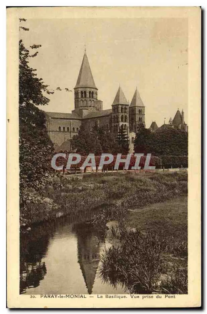 Paray-le-Monial — La Basilique. Vue prise du Pont — éditeur CPAPHIL, n° 20 - Vorderseite