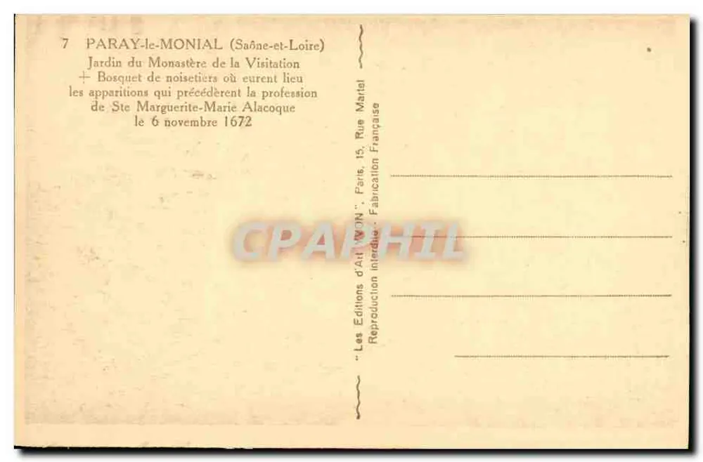 Paray-le-Monial — Garten des Klosters der Visitation — Verlag Yvon, n°7 - Rückseite