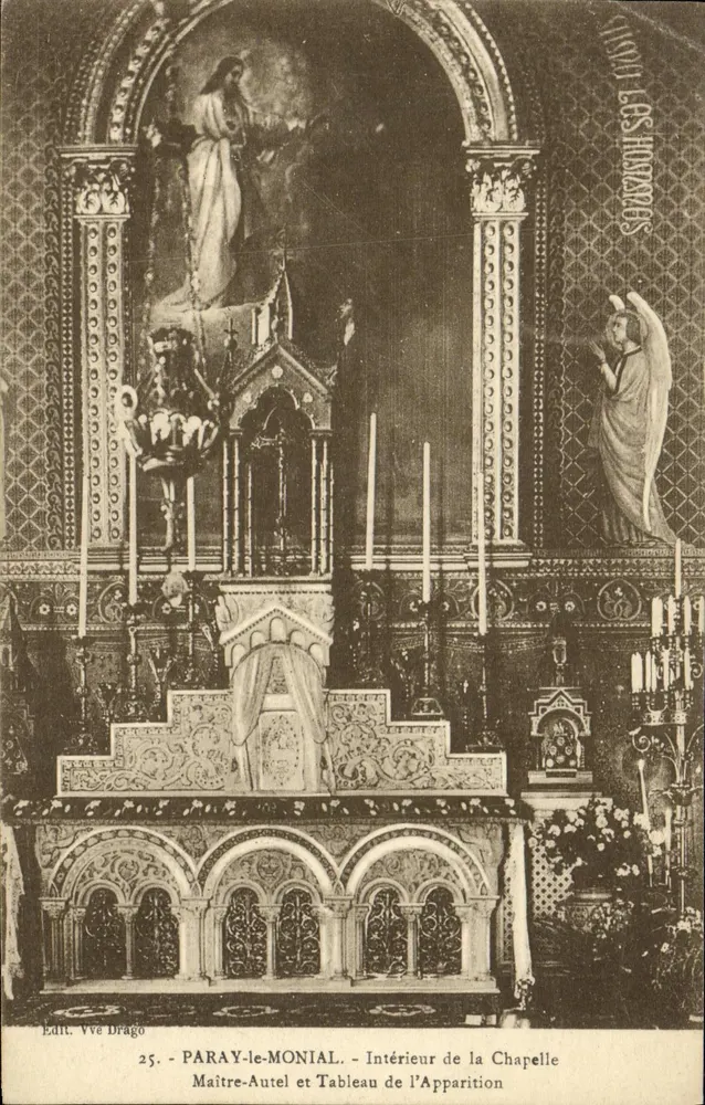 Paray-le-Monial — Innenansicht der Kapelle — Meisteraltar und Bild der Erscheinung — Verlag Vve Drago - Vorderseite