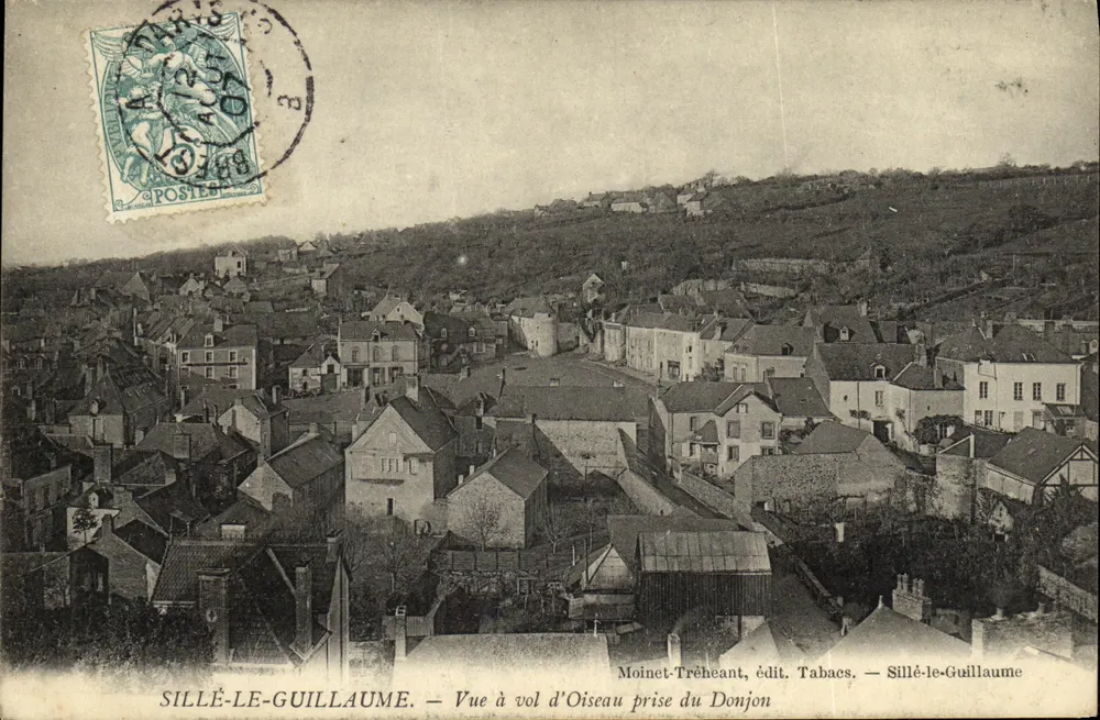 Sillè-le-Guillaume — Ausblick von oben vom Bergfried — Moinet-Tréheant, Verlag Tabacs - Vorderseite