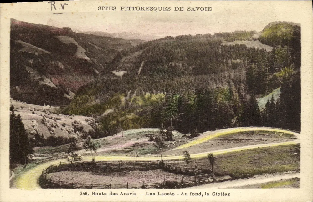 Savoye — Pittoreske Orte — Route des Aravis — Les Lacets — Im Hintergrund, Giettaz — n° 256 - Vorderseite