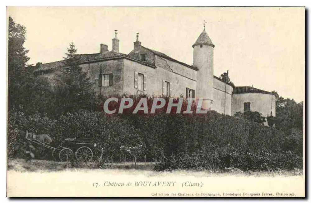 Castelo de BOUTAVENT (Cluny) — Coleção dos Castelos da Borgonha, Fototipia Bourgeois Frères, Chalon s/S. - Frente
