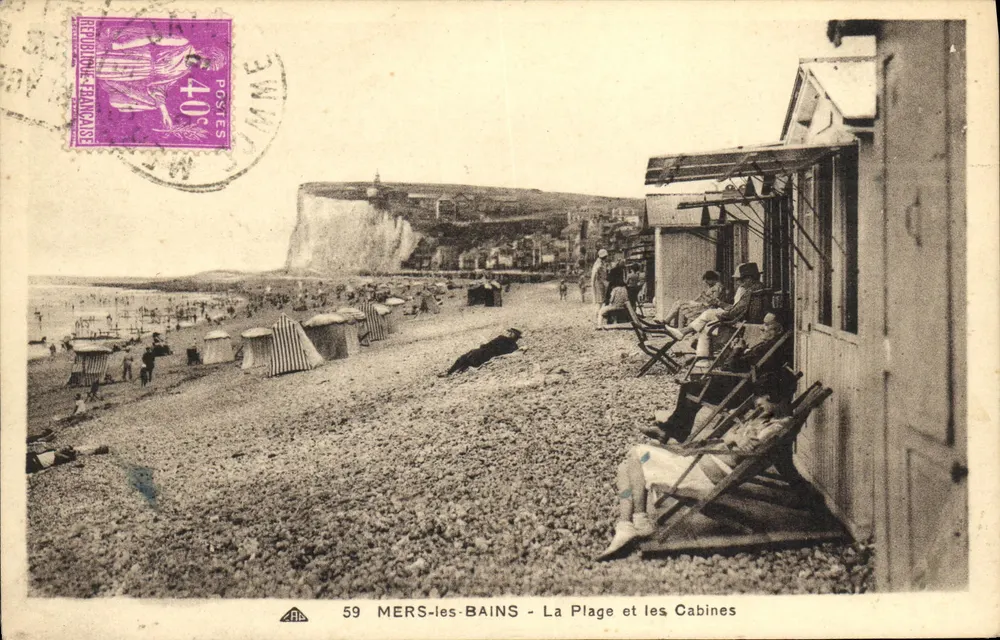 MERS-les-BAINS - A Praia e as Cabines — Editor: Attraction des Arts Photographiques, Strasbourg — N° 59 - Frente