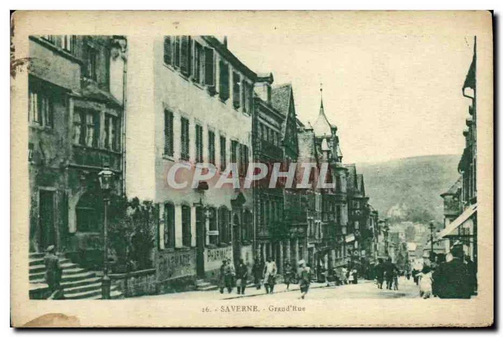 Saverne - Grand'Rue — vista da rua principal com edifícios e passantes — editor Cartes 'La Cigogne', n° 46 - Frente