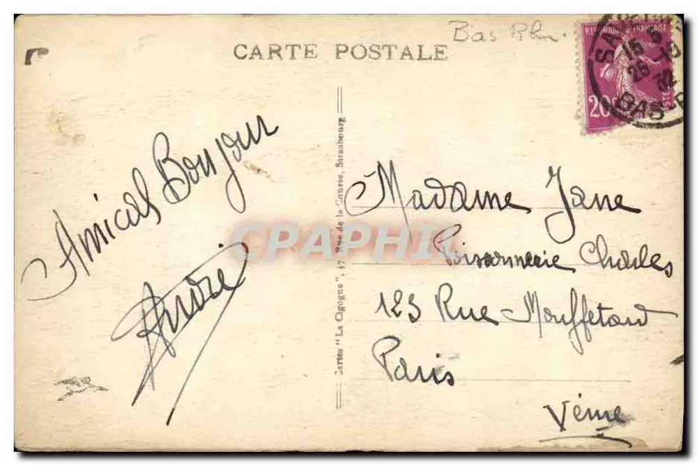 Saverne - Grand'Rue — vista da rua principal com edifícios e passantes — editor Cartes 'La Cigogne', n° 46 - Verso
