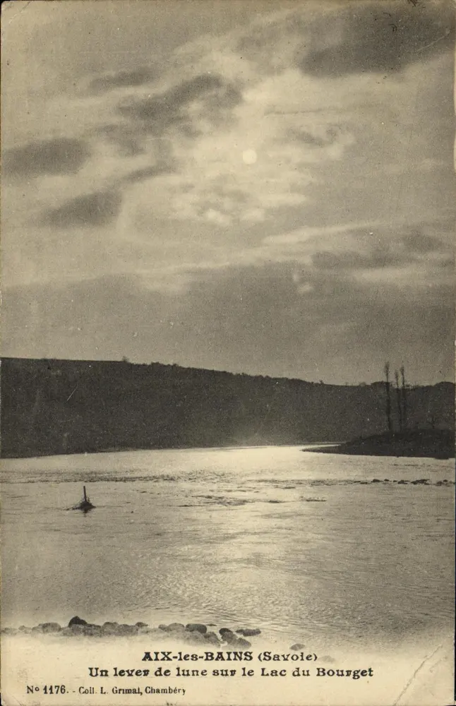 Aix-les-Bains (Savoie) — Lever de lune sur le Lac du Bourget — éditeur L. Grimal, Chambéry, n° 1176 - Vorderseite