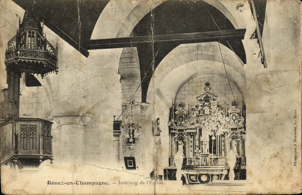 Rouez-en-Champagne — Intérieur de l'Église — Phototypie J. Bouveret, Le Mans - Vorderseite