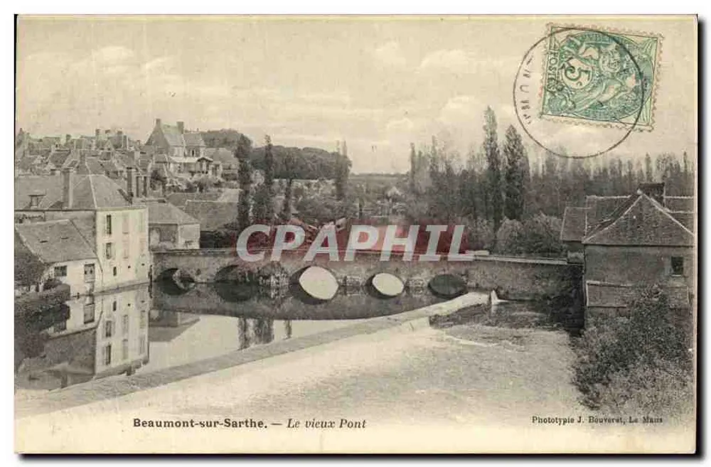 Beaumont-sur-Sarthe — Der alte Brücke — Phototypie J. Bouvarat, Le Mans - Vorderseite