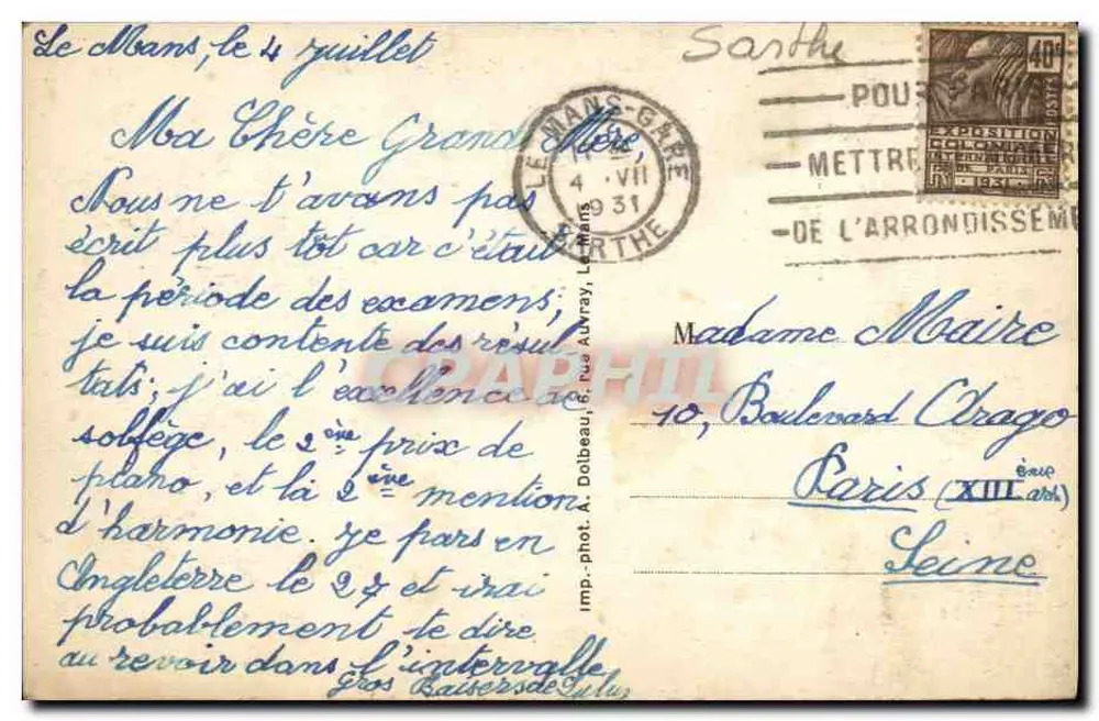 Le Mans — Teilansicht und Brücke Saint-Jean — A. Dolbeau, n°16 - Rückseite