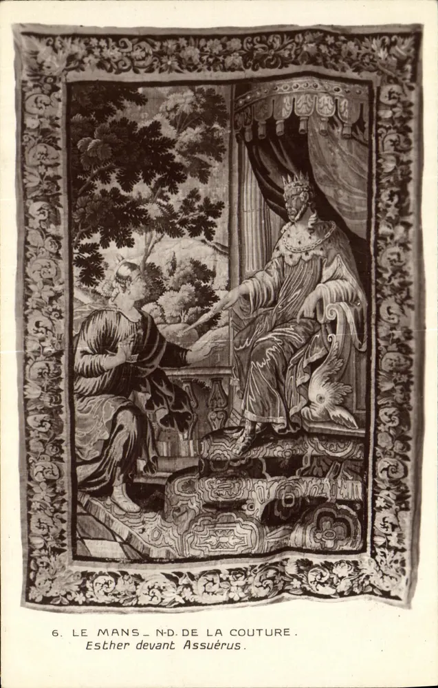 Esther diante de Assuérus — cena tirada da Bíblia — N.D. de la Couture, Le Mans - Frente