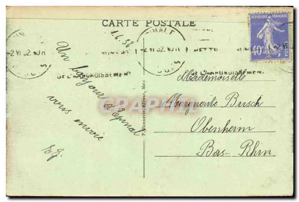 Épinal - O Velho Castelo — vista do parque com carrinho de mão e quiosque — P. Bonneur, Épinal, n°18 - Verso