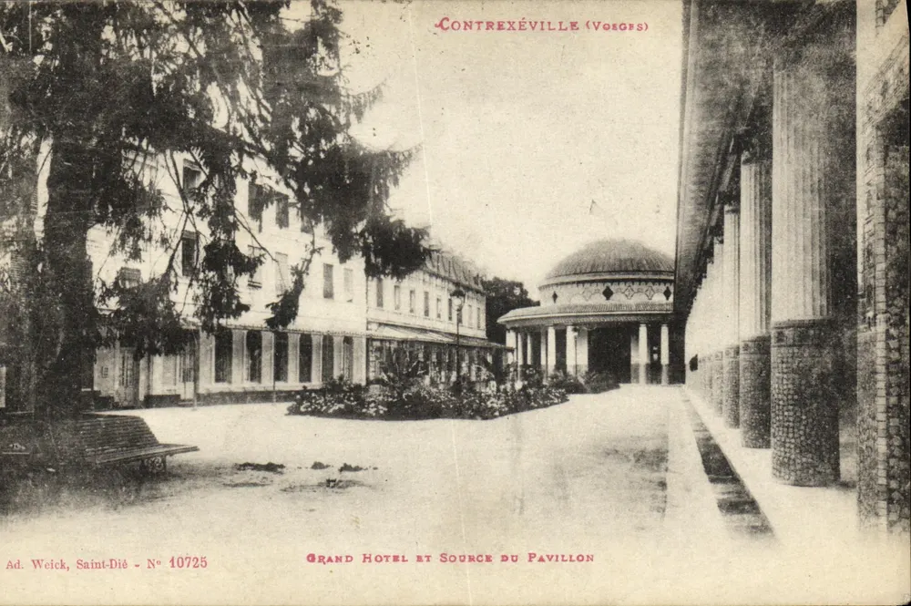 Contrexéville (Vosges) — Grande Hotel e Fonte do Pavilhão — Ad. Weick, Saint-Dié, N° 10725 - Frente
