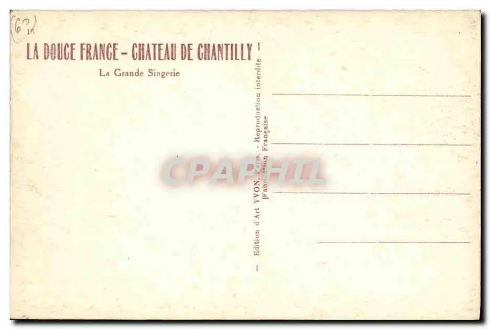 Castelo de Chantilly — A Grande Singerie — Edição d'Art YVON - Verso