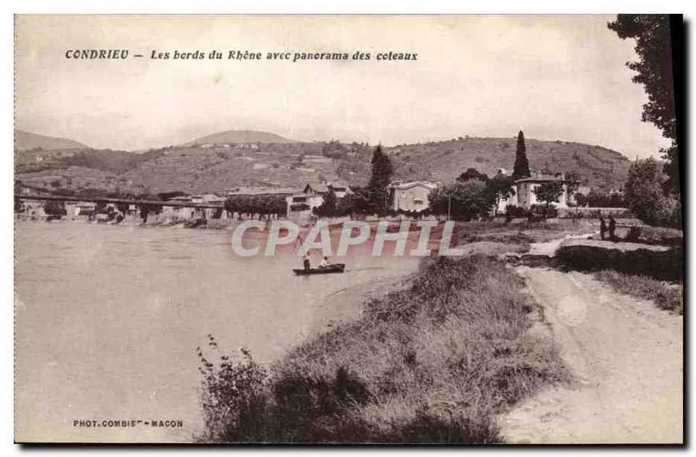Condrérieu — Die Ufer des Rhônes mit Panorama der Hügel — Phot. Combis - Mâcon - Vorderseite